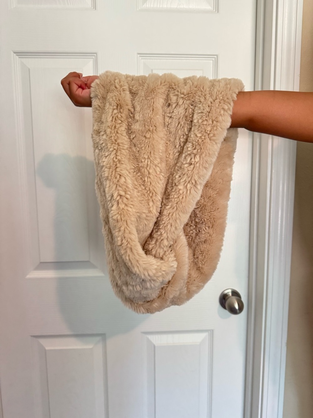 Monsoon Faux Fur Throw in Beige Tan